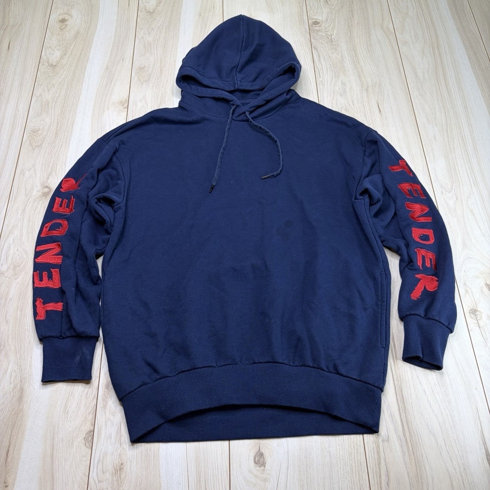 Izzue Adults Pullover TENDER Hoodie Cotton Navy Blue Size Small Stretch Logo